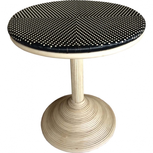 French Bistro 28" Dining Table in Rattan & Black & Beige Weave