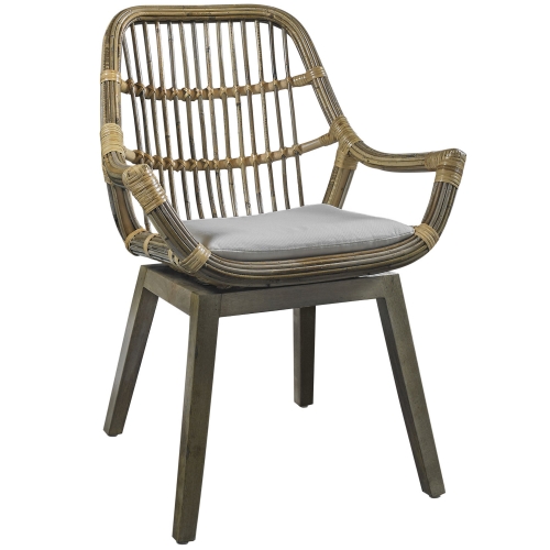 Frankfurt Accent Chair in Rattan, Wood & Grey Fabric