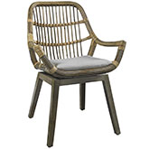 Frankfurt Accent Chair in Rattan, Wood & Grey Fabric