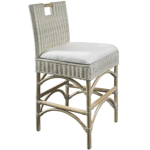 Malio Bar Stool in White Wash Rattan & Off White Fabric