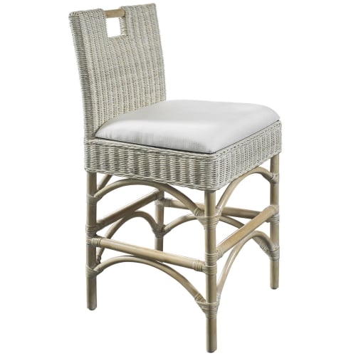 Malio Counter Stool in White Wash Rattan & Off White Fabric