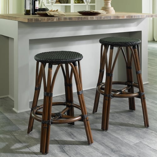 Marseille Bistro Bar Stool in Rattan & Black Weave