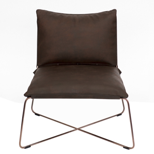 Moderne Lounge Accent Chair in Dark Brown Leather & Copper Iron