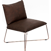 Moderne Lounge Accent Chair in Dark Brown Leather & Copper Iron