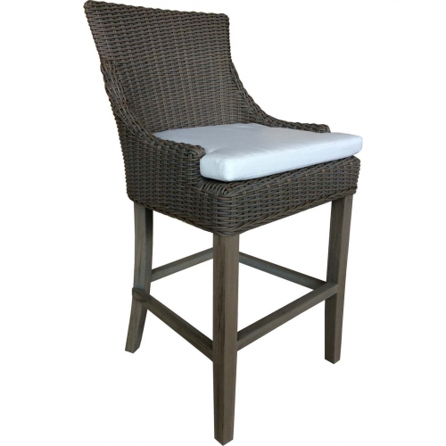 Alfresco Outdoor Bar Stool in Kubu Rattan, Teak & Fabric