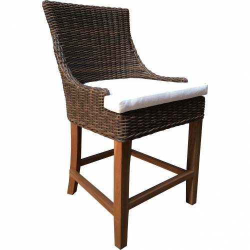 Alfresco Outdoor Counter Stool in Crocodile Rattan, Teak & Fabric