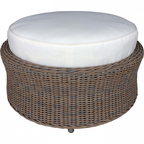 Barbados Outdoor Ottoman in Kubu Rattan & Fabric