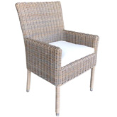 Outdoor Boca Arm Dining Chair in Resin Wicker & White Fabric