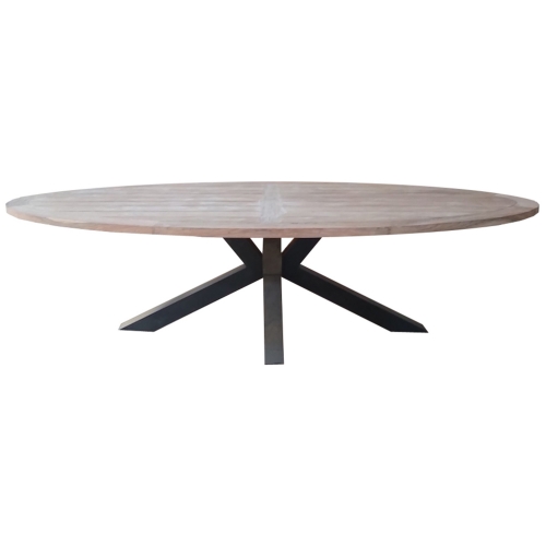 Chiara Outdoor 110" Dining Table in Salvaged, Recycled & Reclaimed Teak & Iron