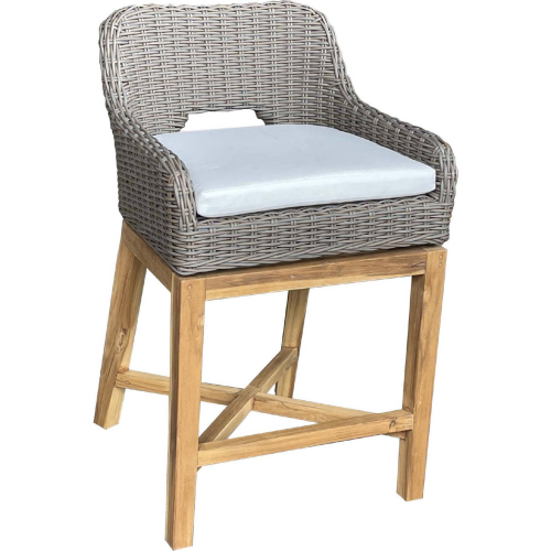 Dunes Outdoor Swivel Counter Stool in Kubu Grey Poly Wicker & White Fabric