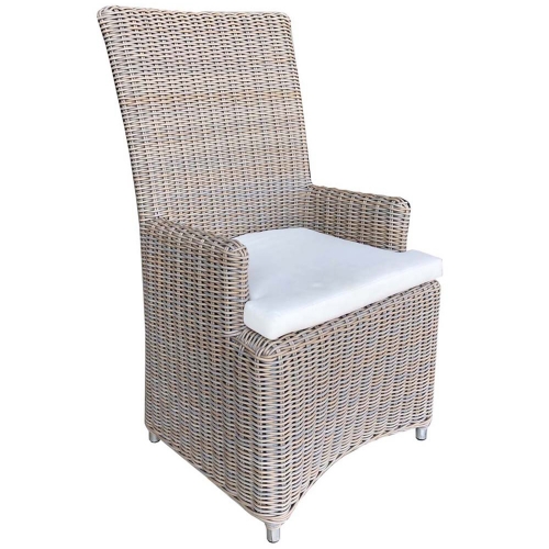 Nico Outdoor Arm Dining Chair in Grey Wicker & White Fabric