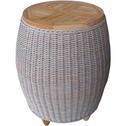 Outdoor Paradise End Table in Kubu Grey Woven Resin w/ Teak Top