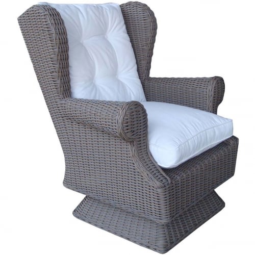 Outdoor Wing Swivel Rocking Chair in Kubu Grey All Weather Wicker