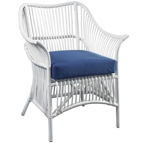 Palm Accent Chair in White Rattan & Navy Blue Fabric