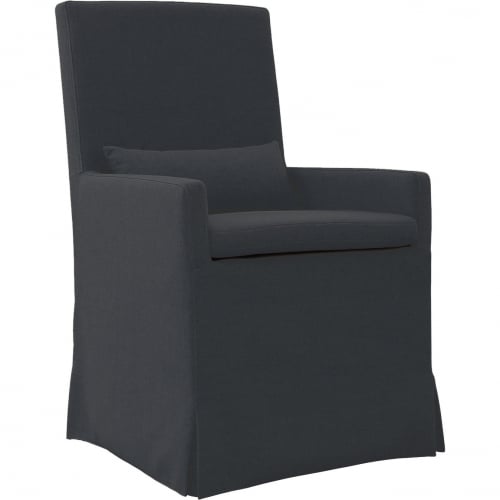 Sandspur Beach Arm Dining Chair in Charcoal Grey Fabric Slipcover