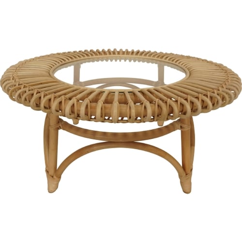 Venice Round Coffee Table in Rattan & Glass