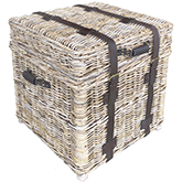 Woven End Table Storage Trunk in Kubu Grey Weave & Leather