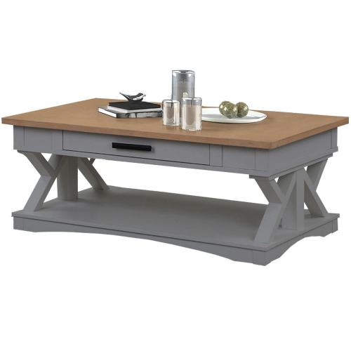 Americana Modern Coffee Cocktail Table in Dove Gray & Wood