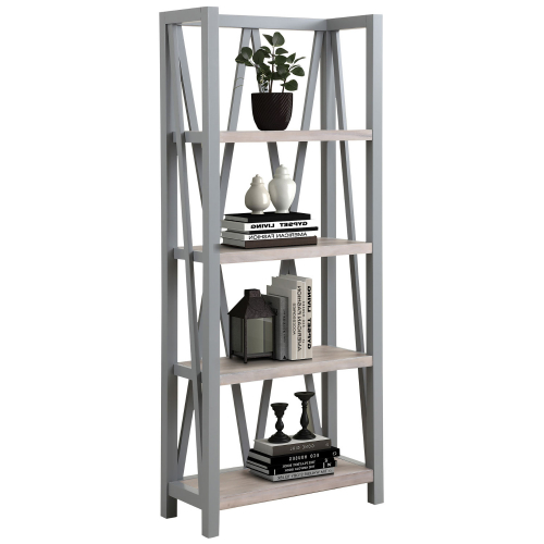 Americana Modern Etagere Bookcase in Dove Grey Wood