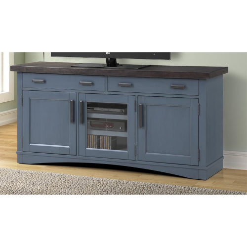 Americana Modern 63" TV Stand Console w/ Power in Denim Blue Wood