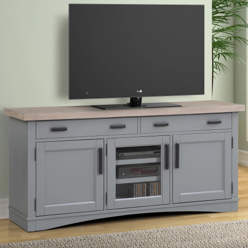 Americana Modern 63" TV Stand Console w/ Power in Dove Grey Wood