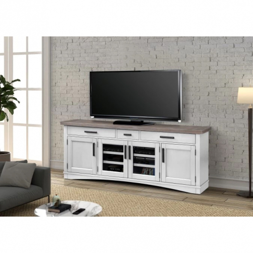 Americana Modern 76" TV Stand Console w/ Power in Cotton White Wood