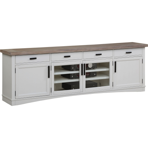 Americana Modern 92" TV Stand Console w/ Power in Cotton White Wood