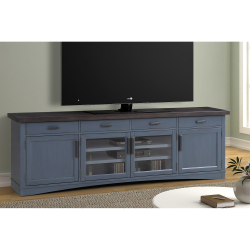 Americana Modern 92" TV Stand Console w/ Power in Denim Blue Wood