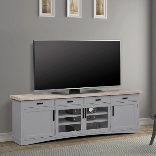 Americana Modern 92" TV Stand Console w/ Power in Dove Grey Wood