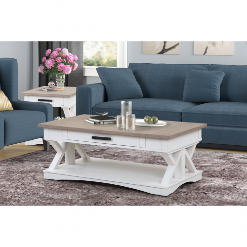 Americana Modern Coffee Cocktail Table in Cotton White & Oak