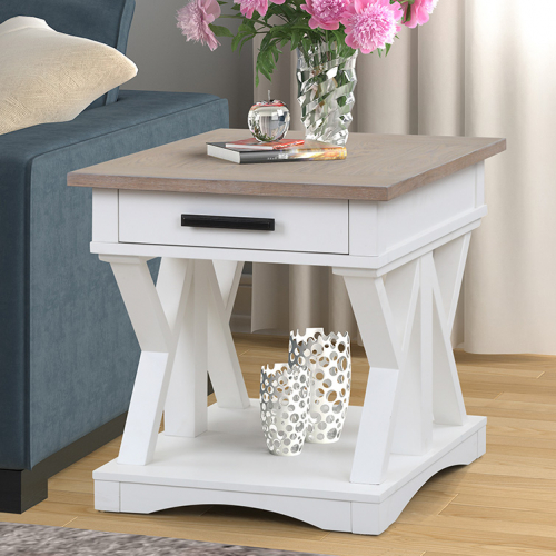 Americana Modern End Table in Cotton White & Oak