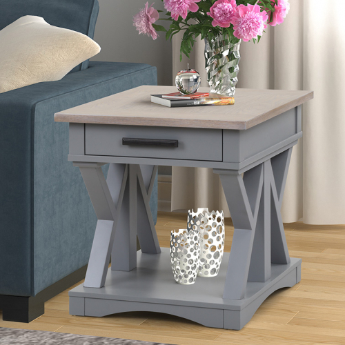 Americana Modern End Table in Dove Grey & Oak Veneer