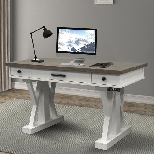 Americana Modern 56" Power Lift Desk in Cotton White Wood