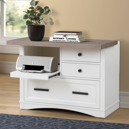 Americana Modern File Cabinet w/ Power Center in Cotton White Wood