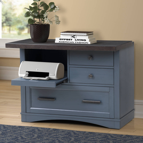 Americana Modern File Cabinet w/ Power Center in Denim Blue Wood