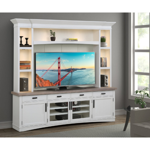 Americana Modern 4 Piece Entertainment Wall in Cotton & Weathered Oak