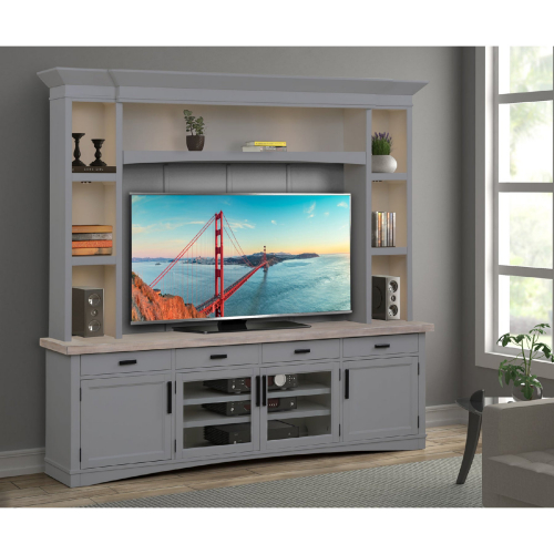 Americana Modern 4 Piece Entertainment Wall in Dove Gray Wood