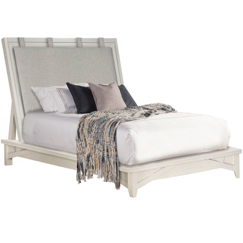 Americana Modern Queen Platform Bed in Cotton White & Neutral Fabric