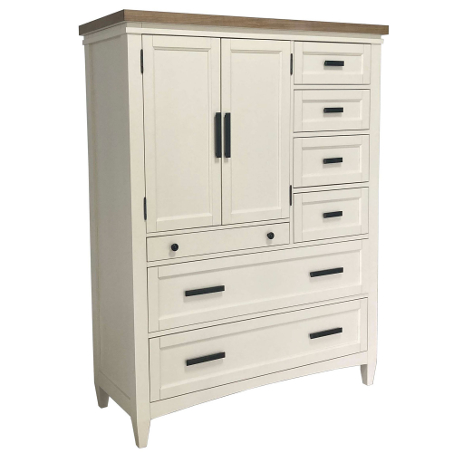 Americana Modern 2 Door 7 Drawer Chest in Cotton White & Weathered Oak