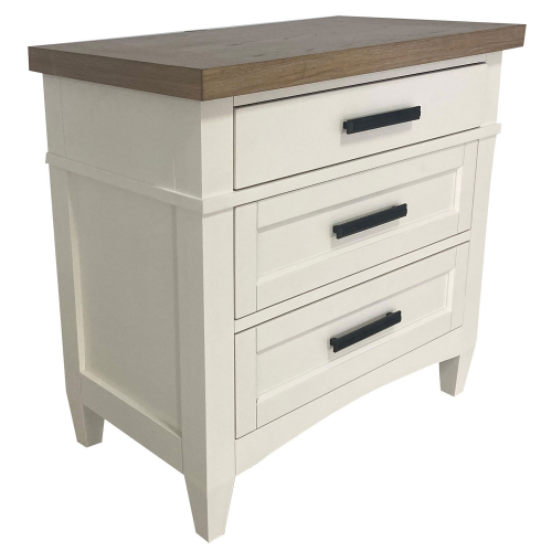 Americana Modern 3 Drawer Nightstand w/ Charging in White & Weathered Oak (Set of 2)