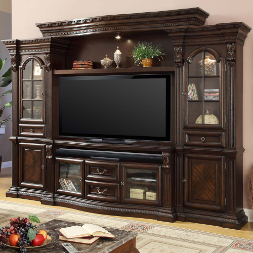 Bella Estate 67" 4 Piece Entertainment Wall Unit in Antique Vintage Dark Almond