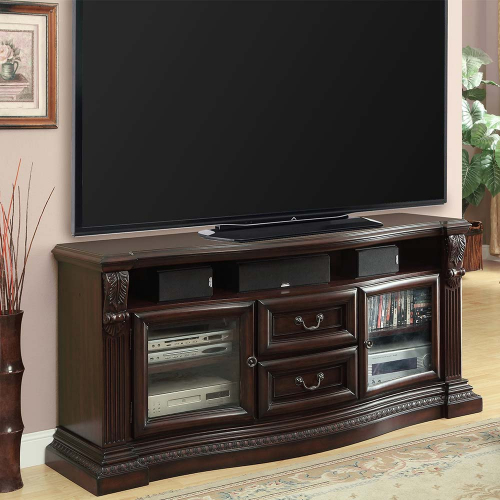 Bella 67" TV Stand w/ Power Center in Antique Vintage Dark Almond