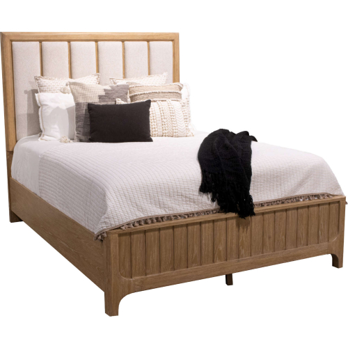 Escape Queen Panel Bed in Glazed Natural Oak & Neutral Fabric