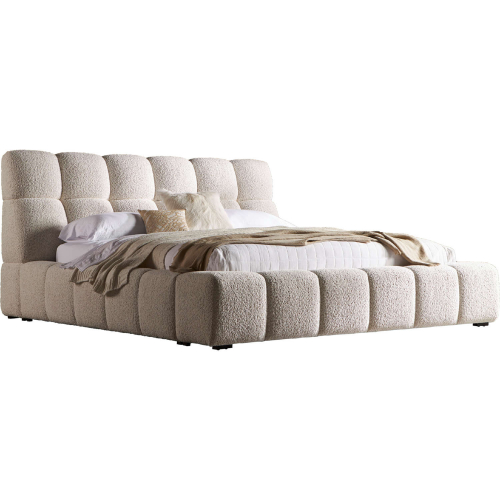 Escape Queen Bed in Channel Tufted Fluffy River Rock Light Brown Fabric