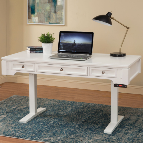 Boca 57" Power Lift Desk in Cottage White Wood