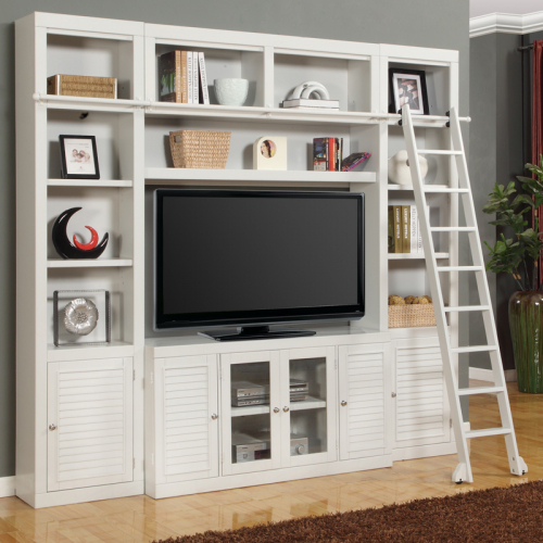 Boca Library Entertainment Wall w/ Ladder - 4 Piece in Cottage White