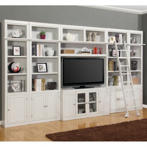 Boca Library Inset Entertainment Wall w/ Ladder - 6 Piece in Cottage White