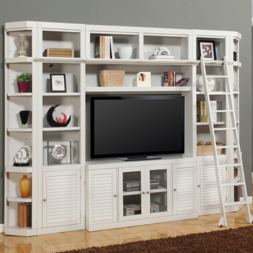 Boca Space Saver Library Style Entertainment Wall Unit w/ Ladder in Cottage White