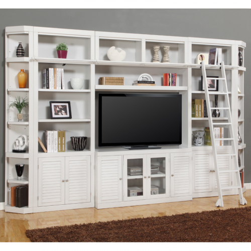 Boca Library Entertainment Wall w/ Ladder - 6 Piece in Cottage White