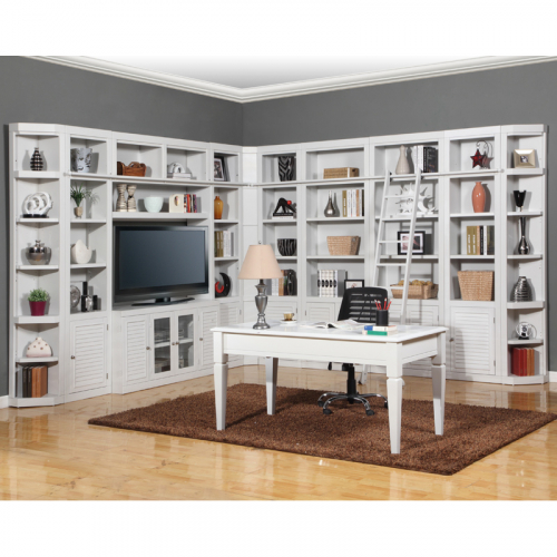 Boca Full Library Entertainment Wall w/ Ladder & Desk in Cottage White